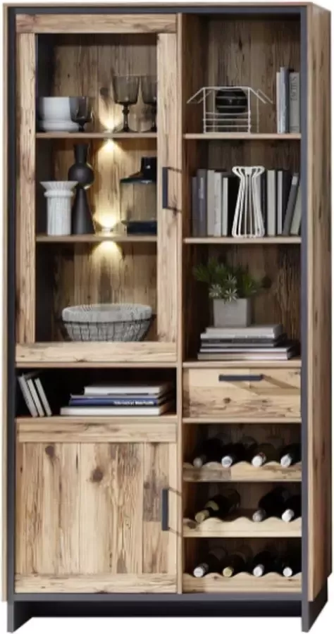 Emob Buffetkast Delano 2 deuren & 1 lade met wijnrek hout antraciet - Foto 2