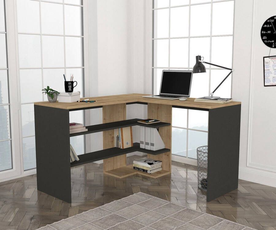 Emob Bureau Woody Fashion 120 x 60 x 75 cm Walnut Brown Bureautafels Bruin Spaanplaat Bureautafels Op voorraad - Foto 5