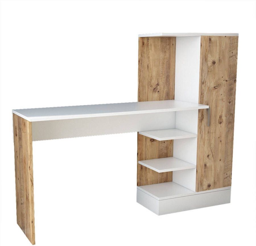 Bureau met Kast Combinatie Stijlvol Eiken & Wit Ruimtebesparend 152 3x120x40cm Duurzaam Melamine