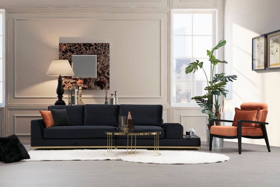 Emob Comfortabele en stijlvolle 4-zitsbank met beukenhouten frame en zwartgouden poten - Foto 2