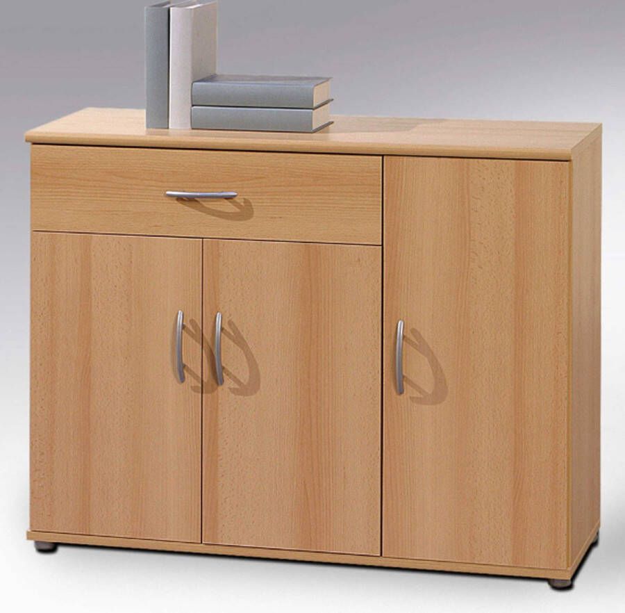 Emob Commode Viviane 90cm met 3 deuren & 1 lade beuk Woonkamerkasten Bruin Spaanplaat Woonkamerkasten Op voorraad - Foto 3