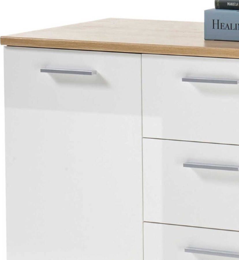 Emob Commode Lobi 2 deuren 4 lades glanzend wit hout Woonkamerkasten Wit; Hoogglans wit Spaanplaat Woonkamerkasten Op voorraad - Foto 2