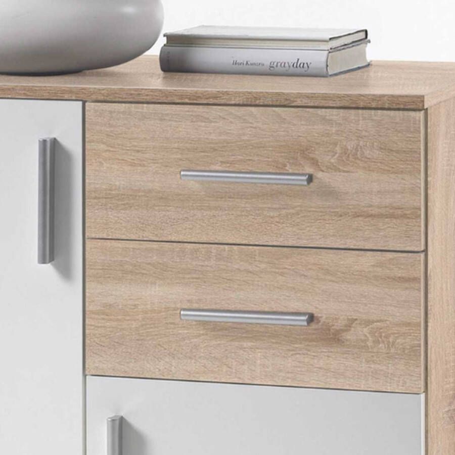 Emob Commode Debby 2 deuren en 2 lades wit sonoma eik Woonkamerkasten Wit; Bruin Spaanplaat Woonkamerkasten Op voorraad