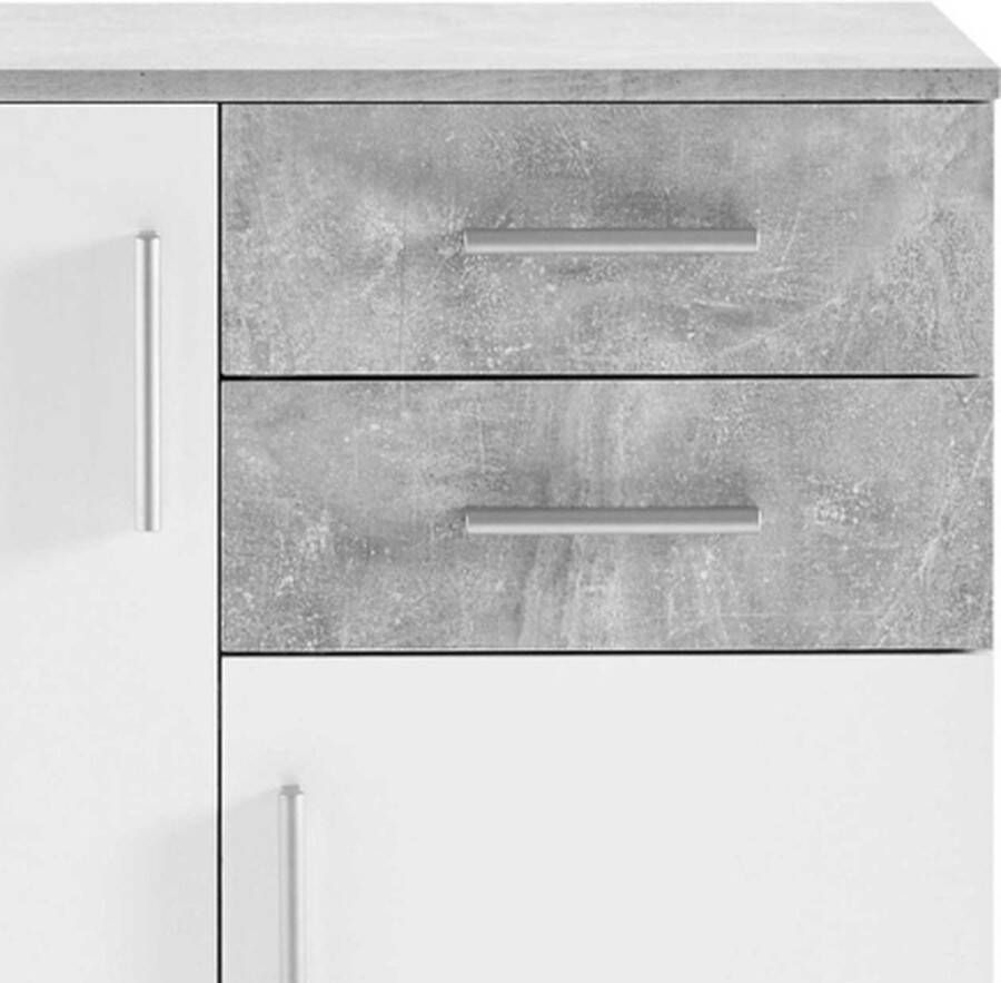 Emob Commode Debby 2 deuren en 2 lades wit sonoma eik Woonkamerkasten Wit; Bruin Spaanplaat Woonkamerkasten Op voorraad - Foto 3