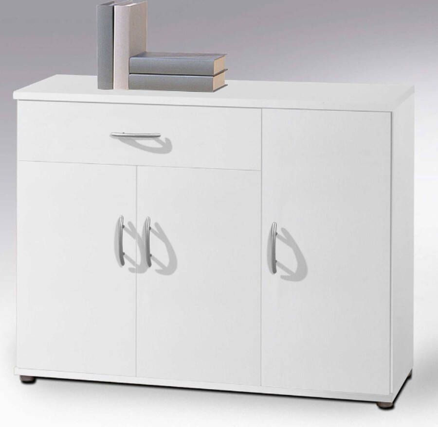 Emob Commode Viviane 90cm met 3 deuren & 1 lade wit Woonkamerkasten Wit Spaanplaat Woonkamerkasten Op voorraad - Foto 3
