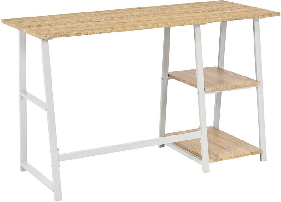 Emob Design EMOB Bureau Dwayne 120x50x73cm met opbergruimte eikdecor wit Emob Exclusive Showroom Bruin Metaal; Spaanplaat Showroom Op voorraad - Foto 3