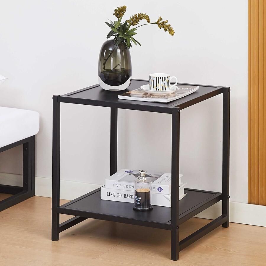 Emob Design EMOB Bijzettafeltje Marek 48x44x50cm zwart Emob Exclusive Hoektafels Zwart Metaal; Spaanplaat Hoektafels Op voorraad