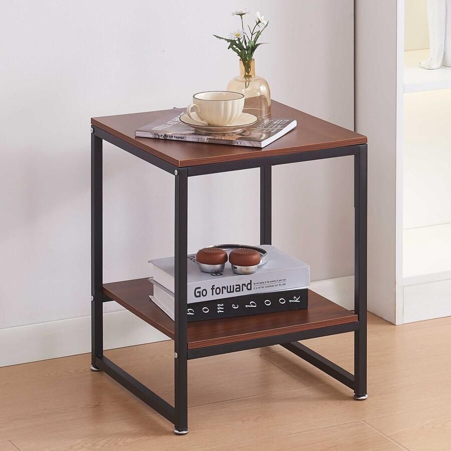 Emob Design EMOB Bijzettafeltje Nik 40x40x50cm zwart walnoot Emob Exclusive Hoektafels Bruin Metaal; Spaanplaat Hoektafels Op voorraad