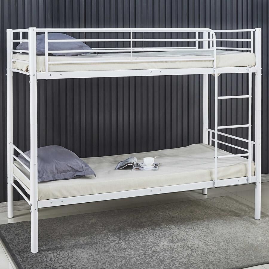 Emob Design EMOB Stapelbed Dixie 90x200cm metaal mat wit Emob Exclusive Showroom Wit Metaal Showroom Eenpersoons Stapelbed Op voorraad