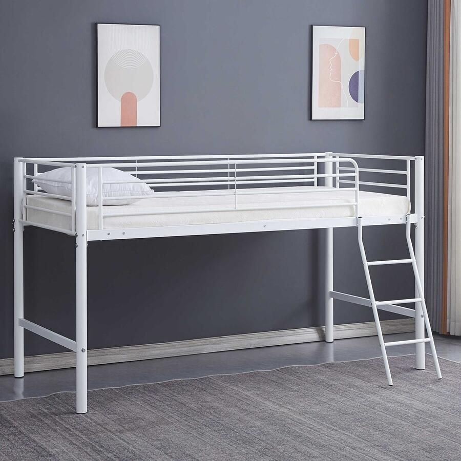 Emob Design EMOB Halfhoogslaper Julie 90x200cm metaal mat grijs Emob Exclusive Kinderbedden met uitvalbeveiliging Grijs Metaal Kinderbedden met uitvalbeveiliging Eenpersoons Halfhoogslaper Op voorraad - Foto 2
