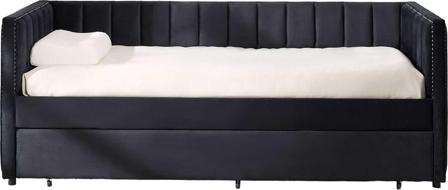 Emob Design EMOB Kajuitbed Auckland 90 x 200 cm Met onderschuifbed Zwart velours Emob Exclusive Gestoffeerde eenpersoonsbedden Zwart Velours; MDF Gestoffeerde eenpersoonsbedden Eenpersoons Normaal bed Op voorraad - Foto 2