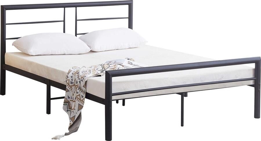 Emob Design EMOB Metalen tweepersoonsbed Dixon 140x200cm mat zwart Emob Exclusive Metalen tweepersoonsbedden Zwart Metaal Metalen tweepersoonsbedden Tweepersoons Normaal bed Op voorraad - Foto 2