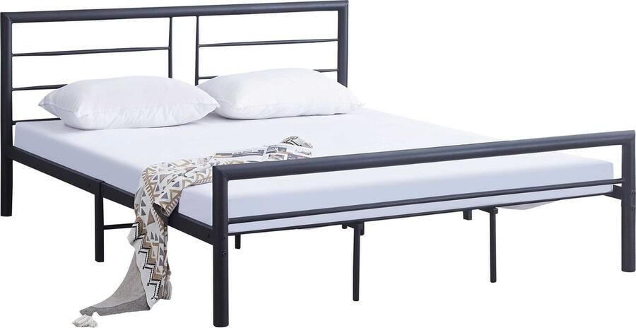 Emob Design EMOB Metalen tweepersoonsbed Dixon 160x200cm mat zwart Emob Exclusive Metalen tweepersoonsbedden Zwart Metaal Metalen tweepersoonsbedden Tweepersoons Normaal bed Op voorraad - Foto 2