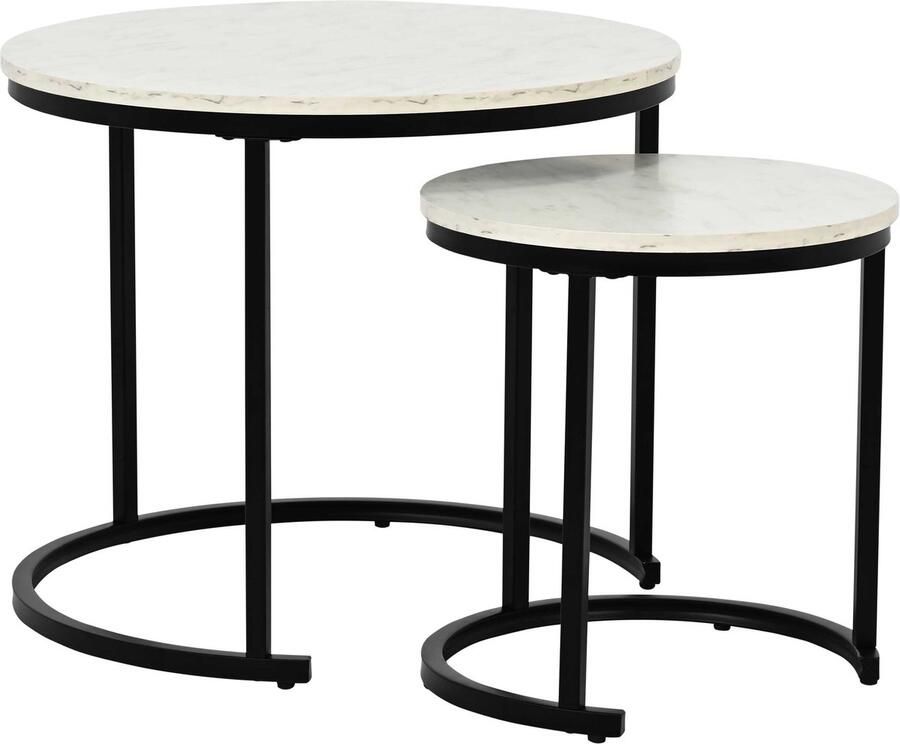 Emob Design EMOB Salontafelset Lolita Ø60x51 en Ø40x42cm marmer Emob Exclusive Hoektafels Wit; Zwart Metaal; Spaanplaat Hoektafels Op voorraad - Foto 2