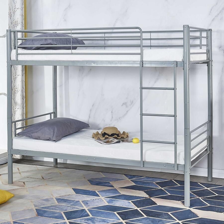 Emob Design EMOB Stapelbed Dixie 90x200cm metaal mat grijs Emob Exclusive Showroom Grijs Metaal Showroom Eenpersoons Stapelbed Op voorraad