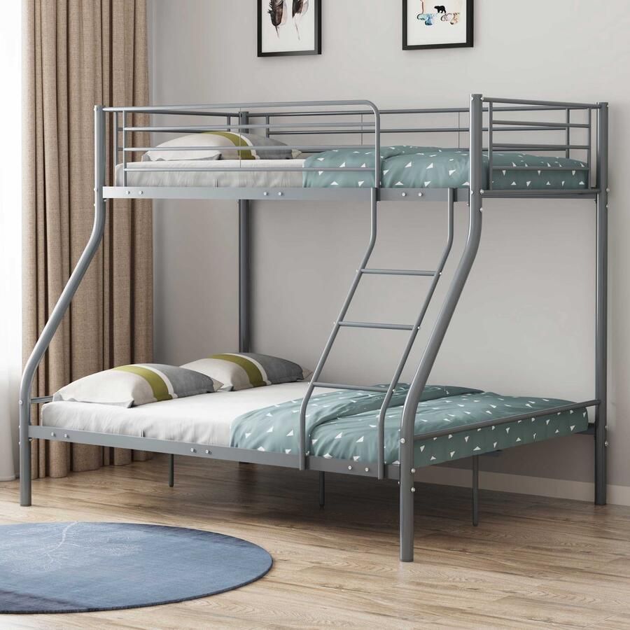 Emob Design EMOB Stapelbed Trixie 90x200 & 140x200 metaal mat grijs Emob Exclusive Metalen bedden Grijs Metaal Metalen bedden Tweepersoons Stapelbed Op voorraad