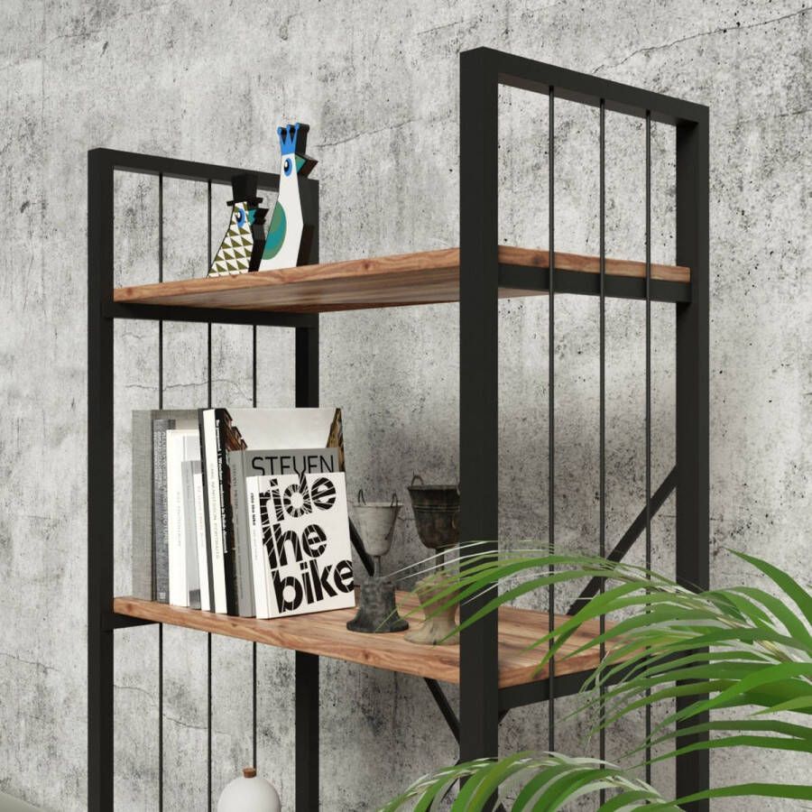 BFD Boekenkast Vakkenkast Industrieel Modern Design Hout Metaal Bruin Zwart 60x30x150