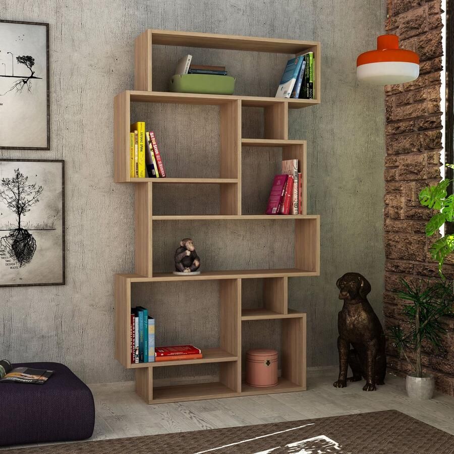 Emob 18mm Woody Boekenplank Sonoma Eik 96cm Breedte 168cm Hoogte Melamine Gecoat Open boekenkasten Bruin Melamine Open boekenkasten Op voorraad