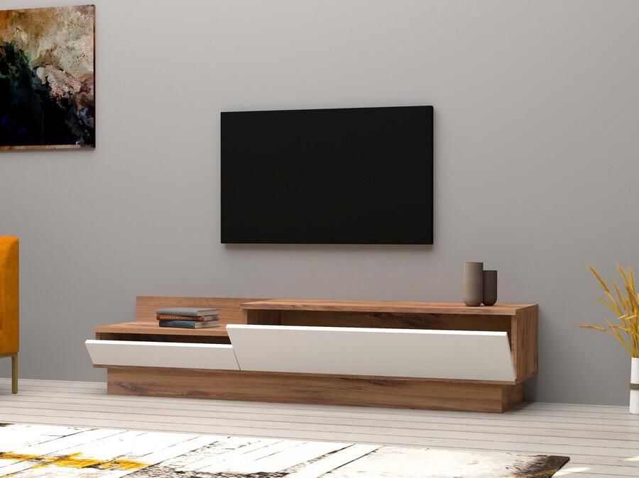 Emob Modern TV-meubel Gemelamineerd 160 cm Breedte Atlantic Pine Wit Woonkamerkasten Bruin Melamine Woonkamerkasten Op voorraad