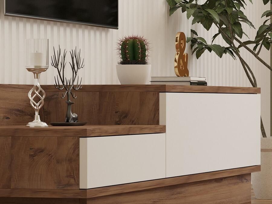 Emob Modern TV-meubel Gemelamineerd 160 cm Breedte Atlantic Pine Wit Woonkamerkasten Bruin Melamine Woonkamerkasten Op voorraad - Foto 3