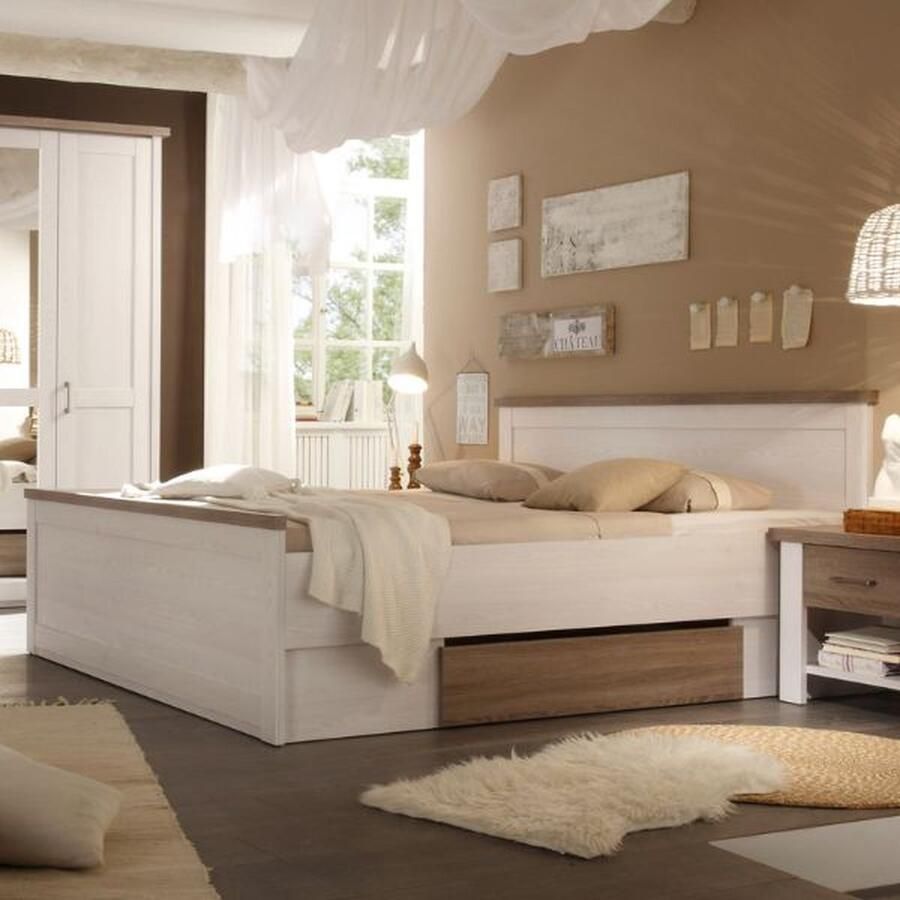 Emob Bed Larnaca 180x200cm met 2 schuiflades & 2 nachtkastjes wit Kingsizebedden Wit Spaanplaat Kingsizebedden Tweepersoons Normaal bed Op voorraad