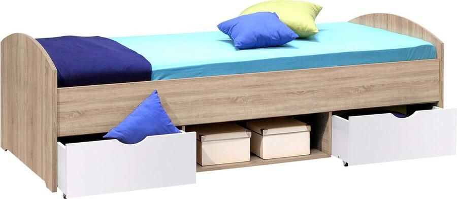 Emob Bed Nero 90x200 met 2 lades eik wit Houten kinderbedden Wit; Bruin Spaanplaat Houten kinderbedden Eenpersoons Normaal bed Op voorraad - Foto 4