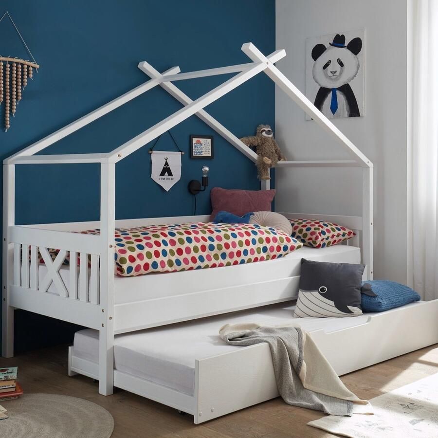 Emob Bedhuisje Leona 90x200 wit Back to School Wit Hout Back to School Eenpersoons Normaal bed Op voorraad