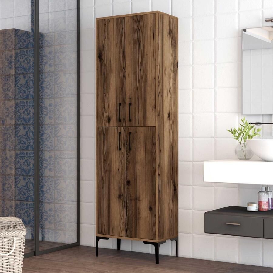 Emob Woody Fashion multifunctionele kast Walnoot 18mm metalen poot Kasten met legplanken Bruin Metaal; Spaanplaat Kasten met legplanken Op voorraad