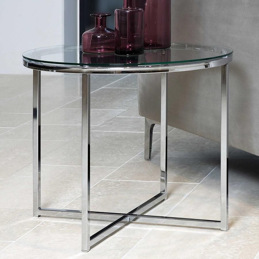 Emob Bijzettafel Caitlynn ø55cm doorzichtig tafelblad Hoektafels Grijs Metaal; Glas Hoektafels Op voorraad - Foto 1