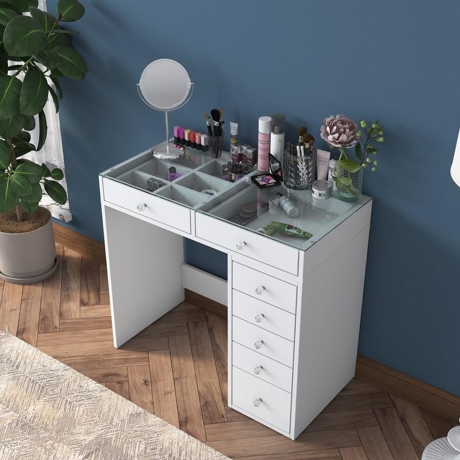 Emob Woody Fashion Make-up Tafel 100% Melaminegecoat Wit 90 x 45 x 80 cm Summer Sale Wit MDF Summer Sale Op voorraad