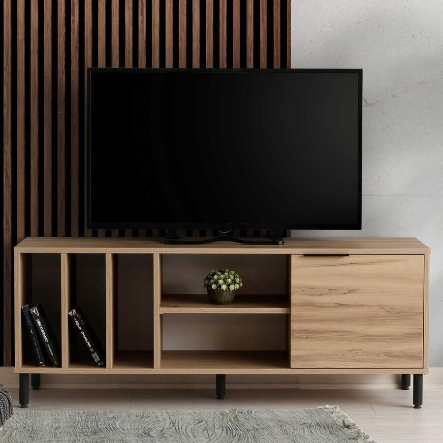 Emob Bodegas TV-meubel 100% MELAMINE Eiken Woonkamerkasten Bruin Metaal; Spaanplaat Woonkamerkasten Op voorraad - Foto 2