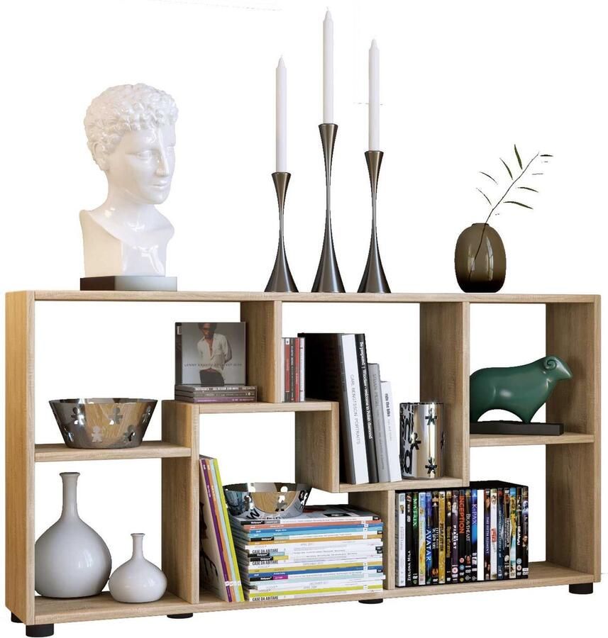 Emob Boekenkast Azira 116 cm 6 open vakken-Sonoma eik Woonaccessoires outlet Bruin Melamine; Spaanplaat Woonaccessoires outlet Op voorraad - Foto 2