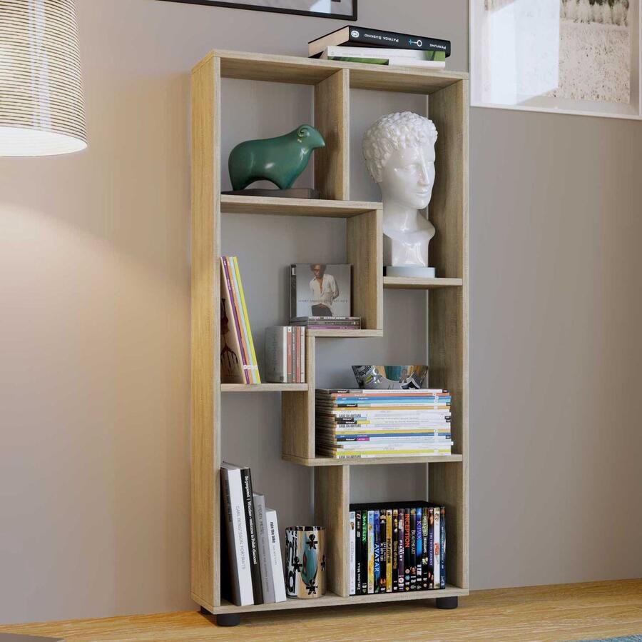 Emob Boekenkast Azira 116 cm 6 open vakken-Sonoma eik Woonaccessoires outlet Bruin Melamine; Spaanplaat Woonaccessoires outlet Op voorraad
