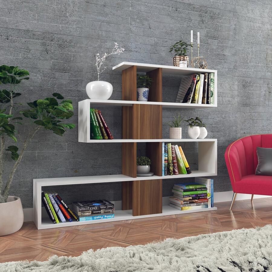 Emob Boekenplank Elegance Melamine Gecoat 18mm Dik 120x109x20 cm Wit Notenhout