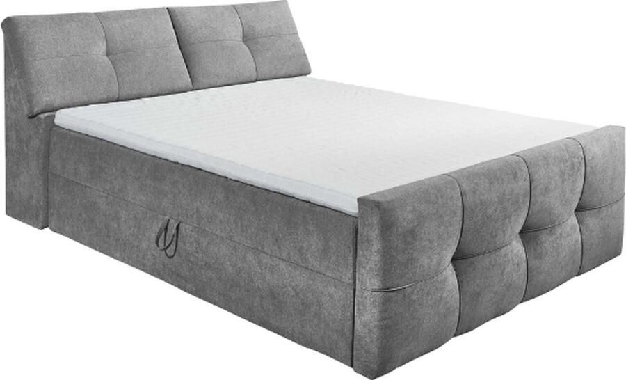 Emob Boxspring Fitzroy 160x200cm met opbergruimte donkergrijs Gestoffeerde tweepersoonsbedden Grijs Textiel; Polyester Gestoffeerde tweepersoonsbedden Tweepersoons Normaal bed Op voorraad - Foto 3