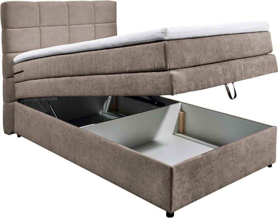 Emob Boxspring Tahoe 120x200cm met opbergruimte taupe Gestoffeerde twijfelaarbedden Taupe Textiel; Polyester Gestoffeerde twijfelaarbedden Twijfelaar (120 cm breed) Normaal bed Op voorraad - Foto 3