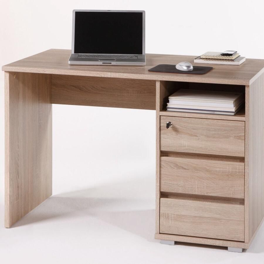 Emob Bureau Primos 110cm met 3 lades eik Kantoor Bruin Spaanplaat Kantoor Op voorraad