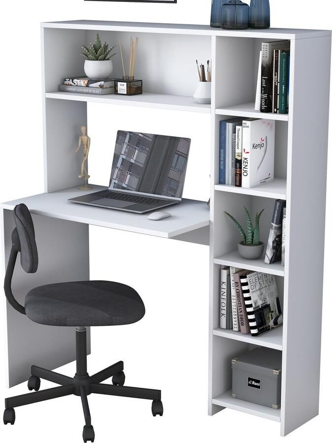 Emob Bureau Locelso 113 2 x 40 x 141 8 cm Met opbergruimte Wit Back to School Wit Spaanplaat Back to School Op voorraad - Foto 2