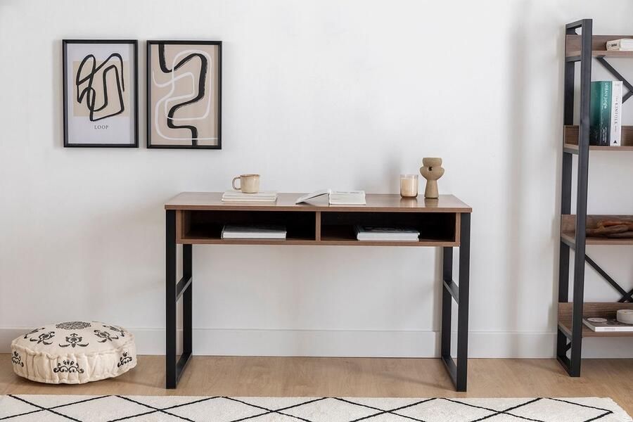 Emob Bureau Woody Fashion 120 x 60 x 75 cm Walnut Brown Bureautafels Bruin Spaanplaat Bureautafels Op voorraad - Foto 4