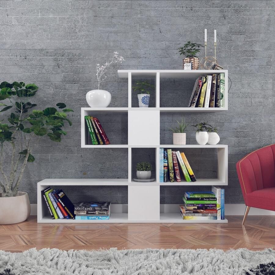 Emob Elegance Boekenplank 100% Melamine Gecoat Wit Wandbevestiging Woonkamerkasten Wit Melamine Woonkamerkasten Op voorraad