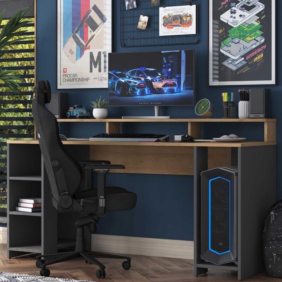 Giga Meubel Bureau Walnoot|Antraciet Hout 160x55x89 5cm Aktas