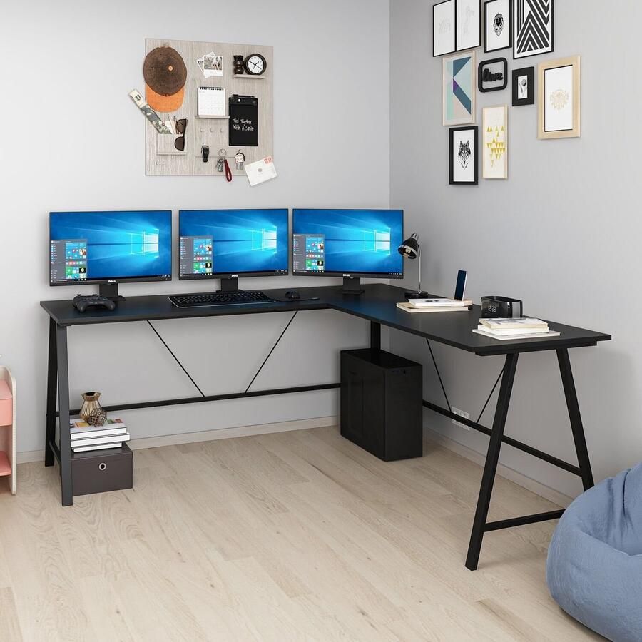 Emob Stijlvol Zwart Studiebureau 100% Melamine 180x76x60cm Bureautafels Zwart Melamine Bureautafels Op voorraad - Foto 2