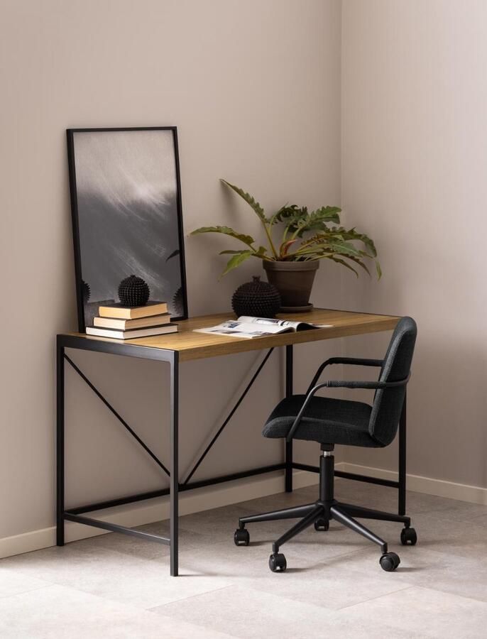 Emob Bureau Bahamas 120x60x75 cm eikdecor zwart Bureautafels Bruin Melamine; MDF; Staal Bureautafels Op voorraad - Foto 2