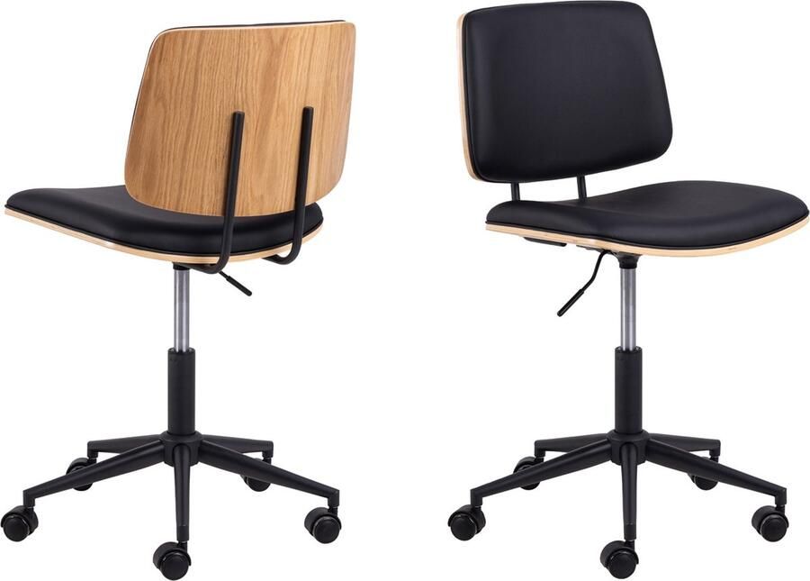 Giga Living Bureaustoel Zwart Leer Verstelbaar 49x54x91cm Muris - Foto 2