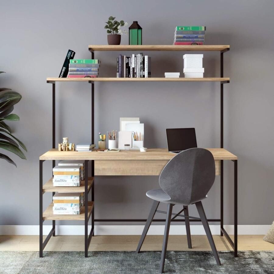 Emob Bureautafel Woody Fashion 140 x 55 x 150 cm Oak-design Summer Sale Beige Melamine; MDF Summer Sale Op voorraad