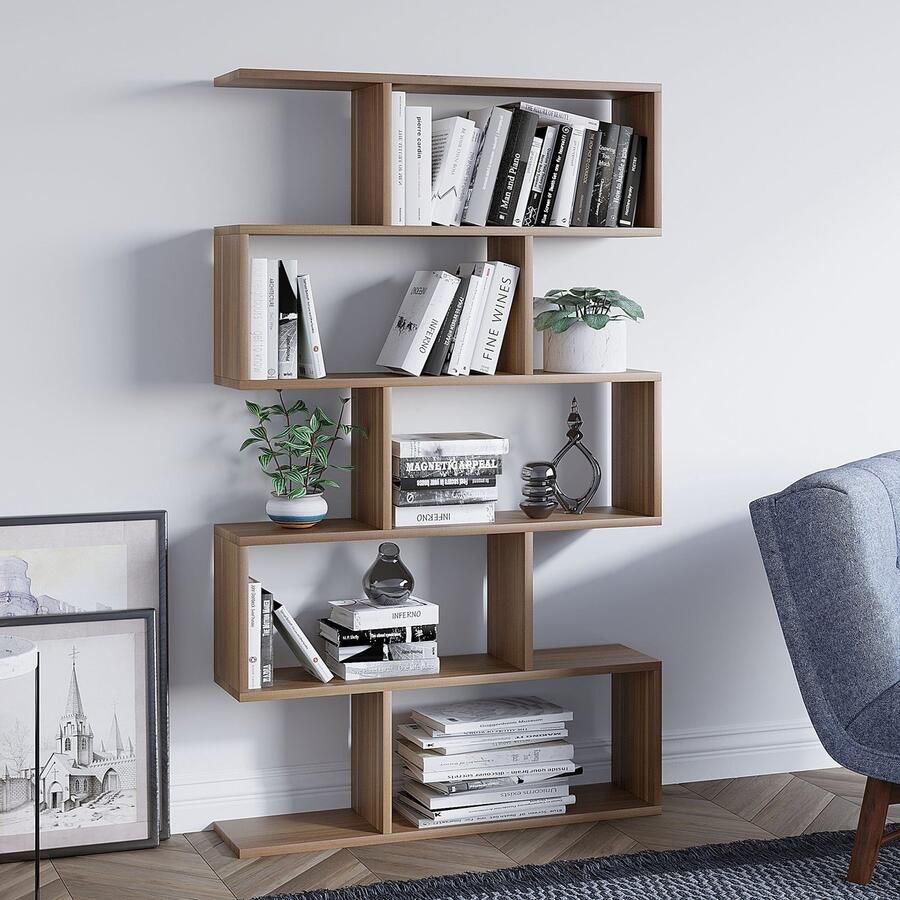 Emob Elegance Boekenplank 100% Melamine 18mm Dik Notenhout Wandbevestiging Open boekenkasten Bruin Melamine Open boekenkasten Op voorraad