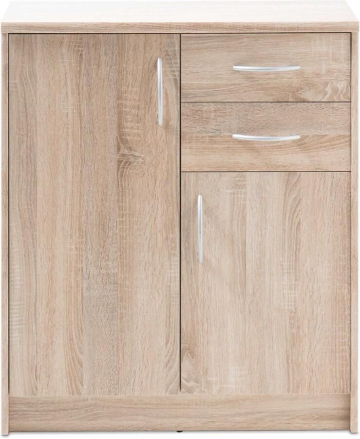 Emob Commode Ultima 74x35x86cm met 2 deuren & 2 lades sonoma eik Woonkamerkasten Bruin Spaanplaat Woonkamerkasten Op voorraad