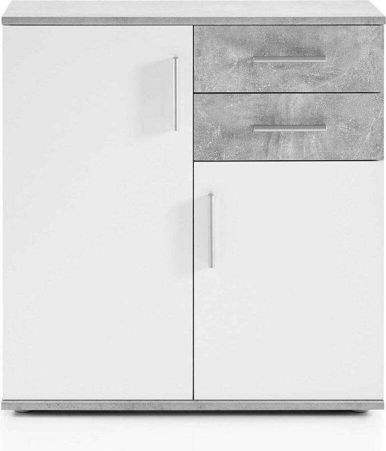 Emob Commode Debby 2 deuren en 2 lades wit sonoma eik Woonkamerkasten Wit; Bruin Spaanplaat Woonkamerkasten Op voorraad - Foto 7