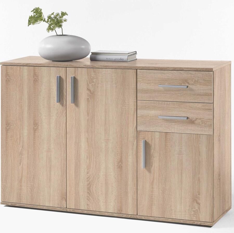 Emob Commode Debby 3 deuren en 2 lades eik Woonkamerkasten Bruin Spaanplaat Woonkamerkasten Op voorraad - Foto 3