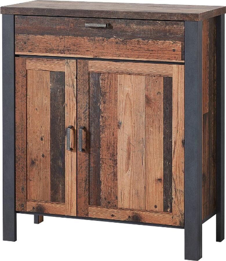 Emob Commode Carthago 94cm met 2 deuren & 1 lade oude eik antraciet Schoenenkasten outlet Bruin Spaanplaat Schoenenkasten outlet Op voorraad - Foto 2